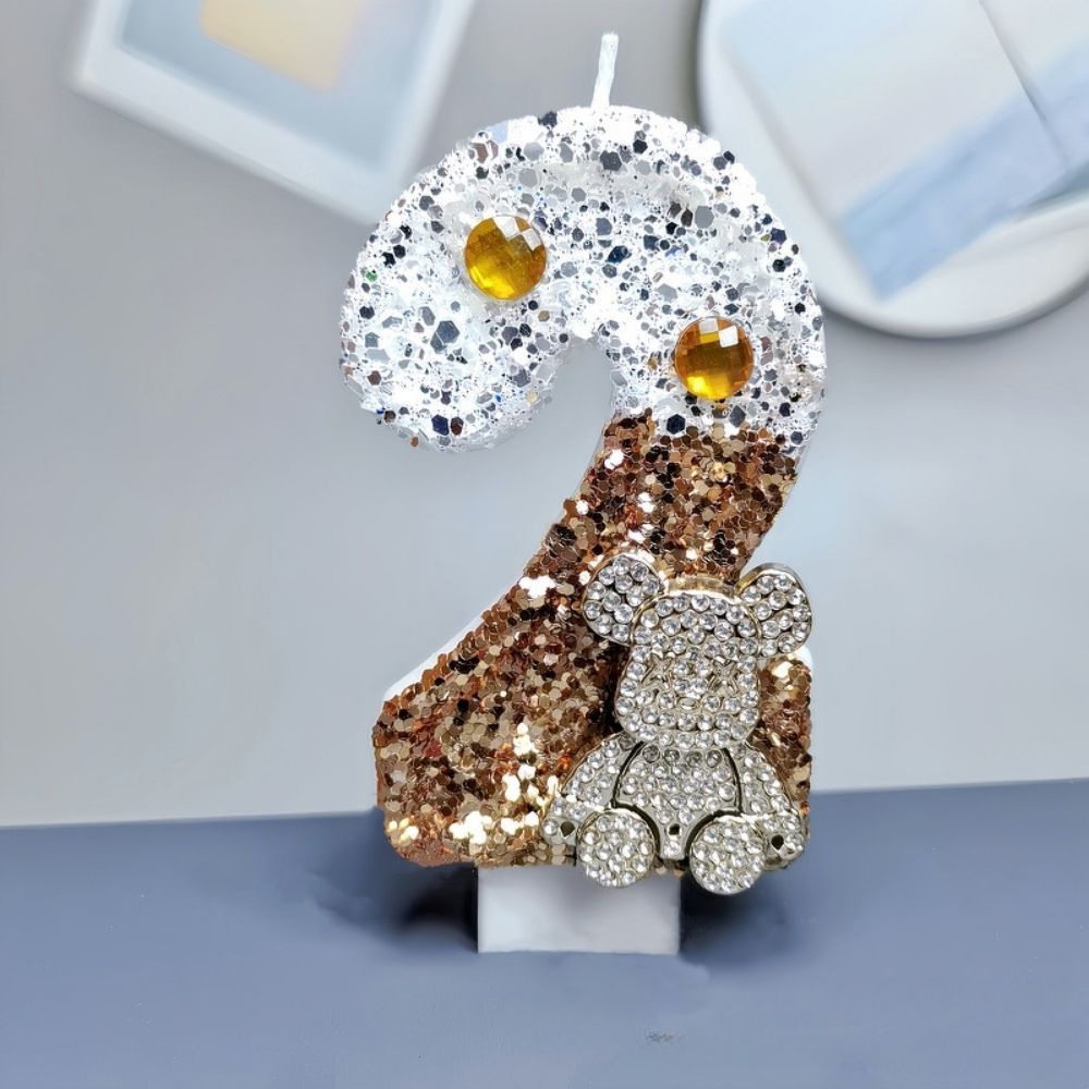 Fancy Gold Bear Number Candle for birthday party cake decoration