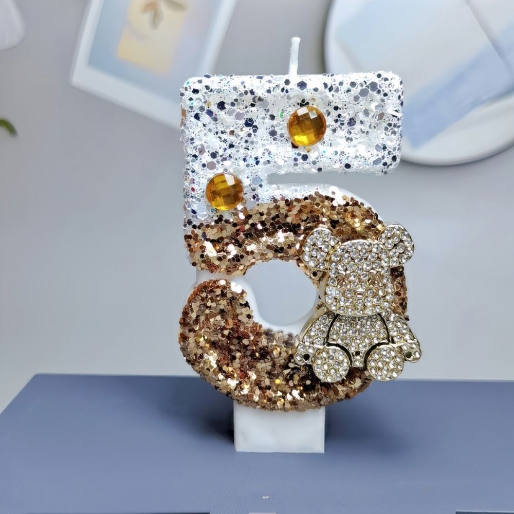 Fancy Gold Bear Number Candle for birthday party cake decoration