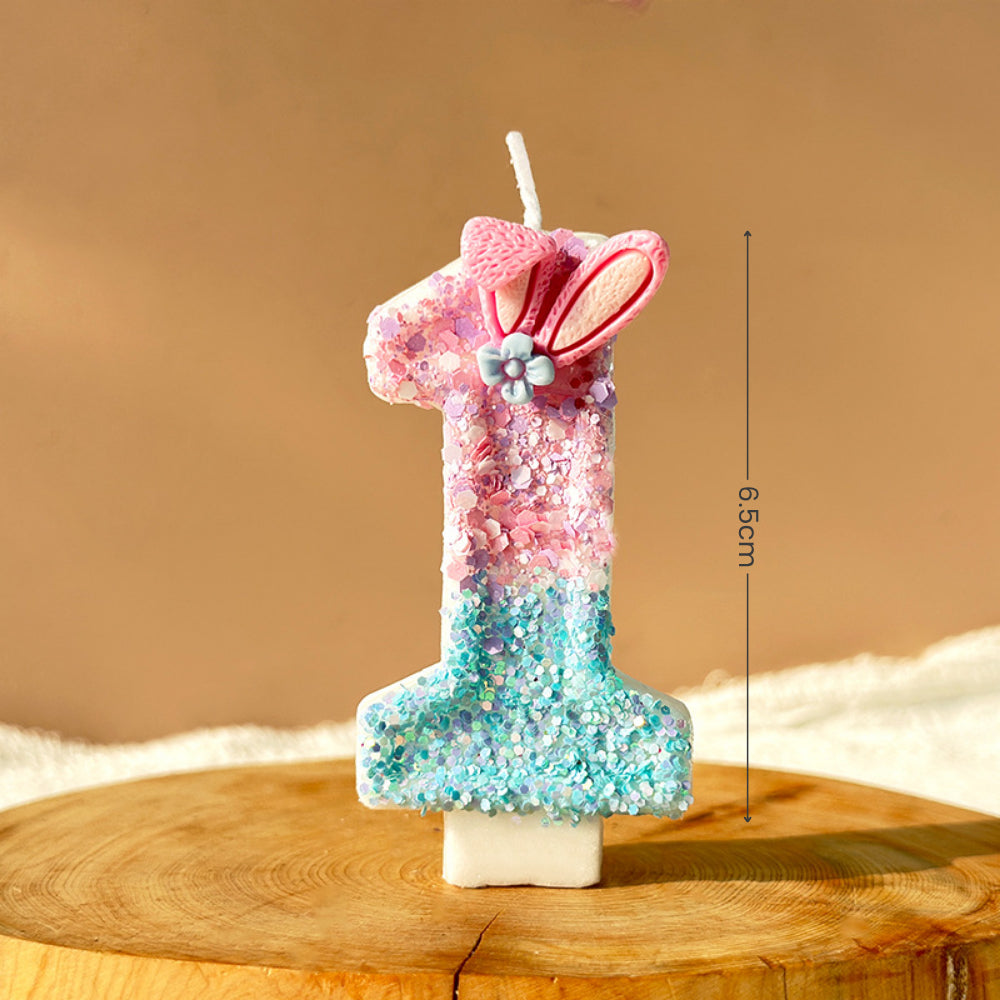 Premium Pastel Bunny Pink Blue number candle for birthday cake decoration