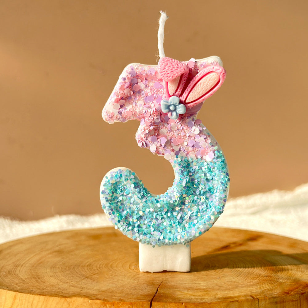 Premium Pastel Bunny Pink Blue number candle for birthday cake decoration