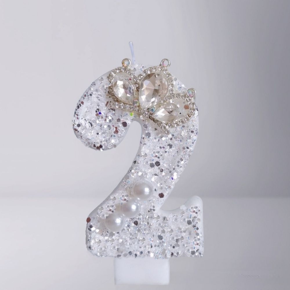 Fancy White Number Candle for birthday party cake decoration