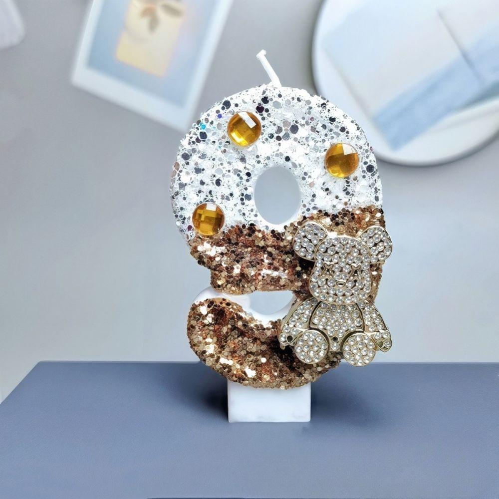 Fancy Gold Bear Number Candle for birthday party cake decoration