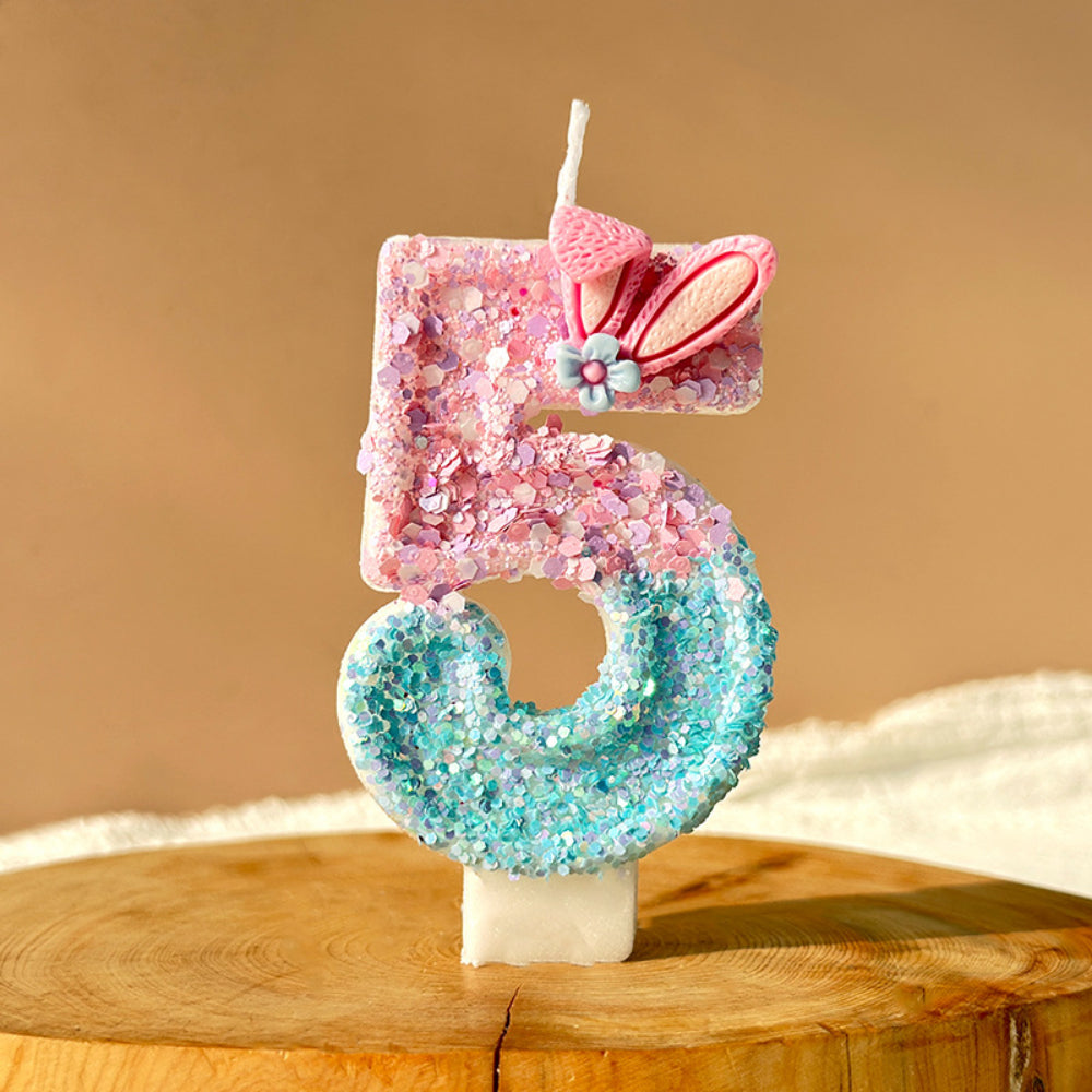 Premium Pastel Bunny Pink Blue number candle for birthday cake decoration