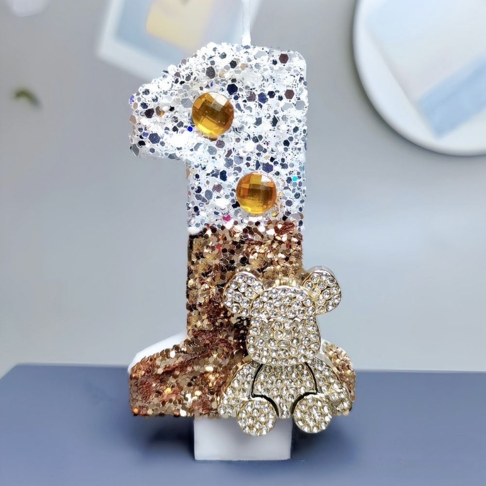 Fancy Gold Bear Number Candle for birthday party cake decoration