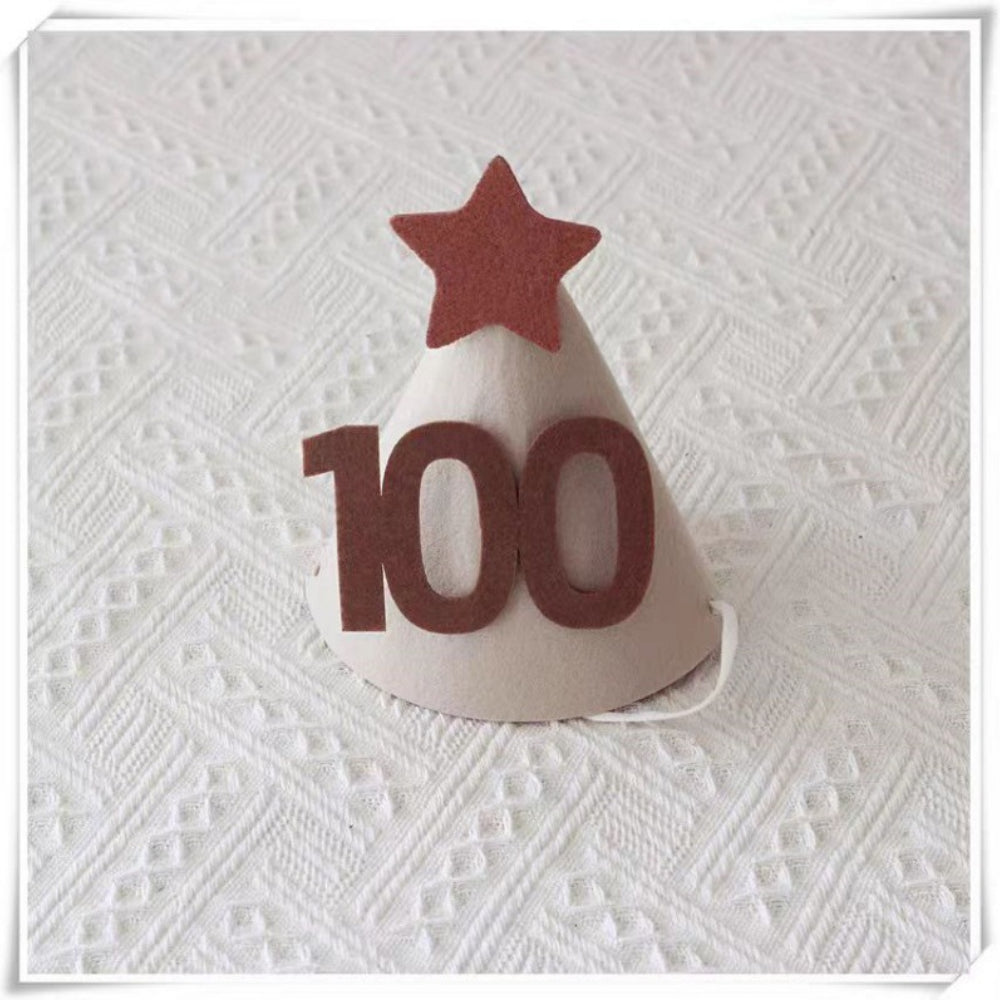 Beige Star Felt Party Hat half birthday 30 days 100 days birthday party decoration