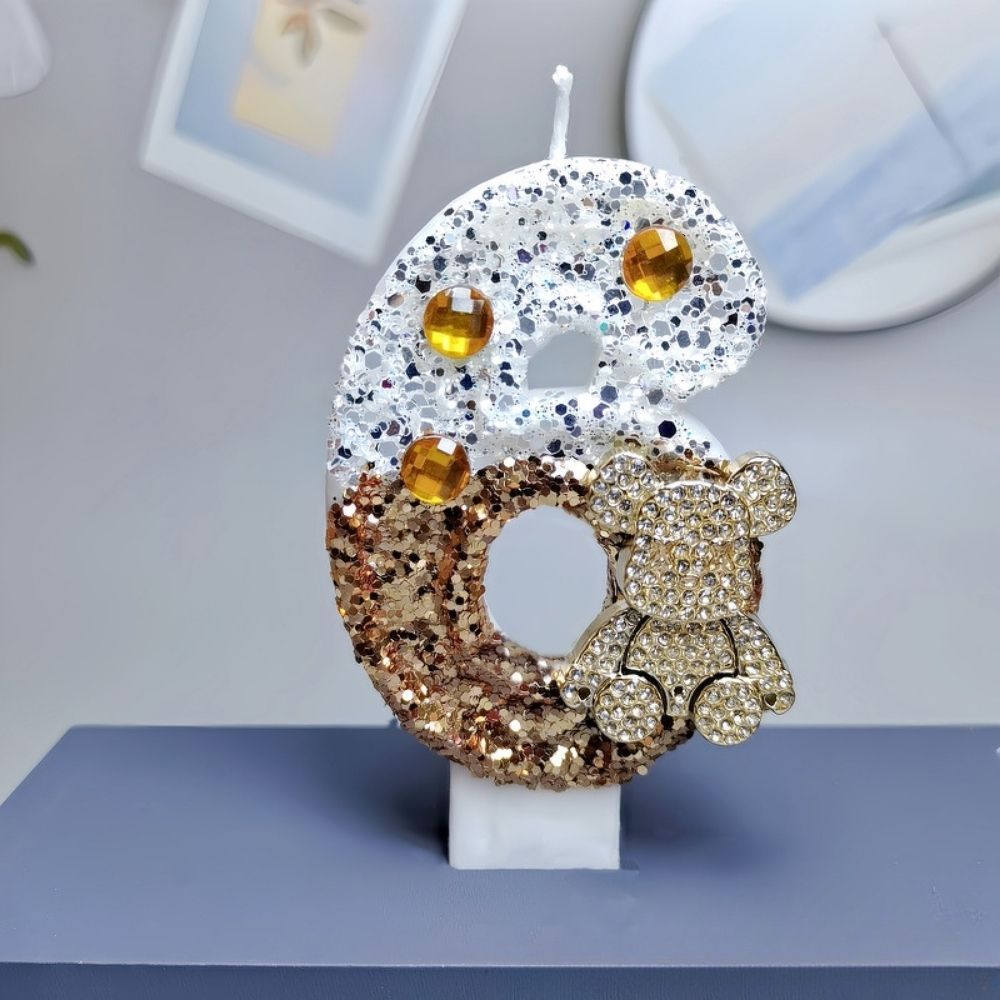 Fancy Gold Bear Number Candle for birthday party cake decoration