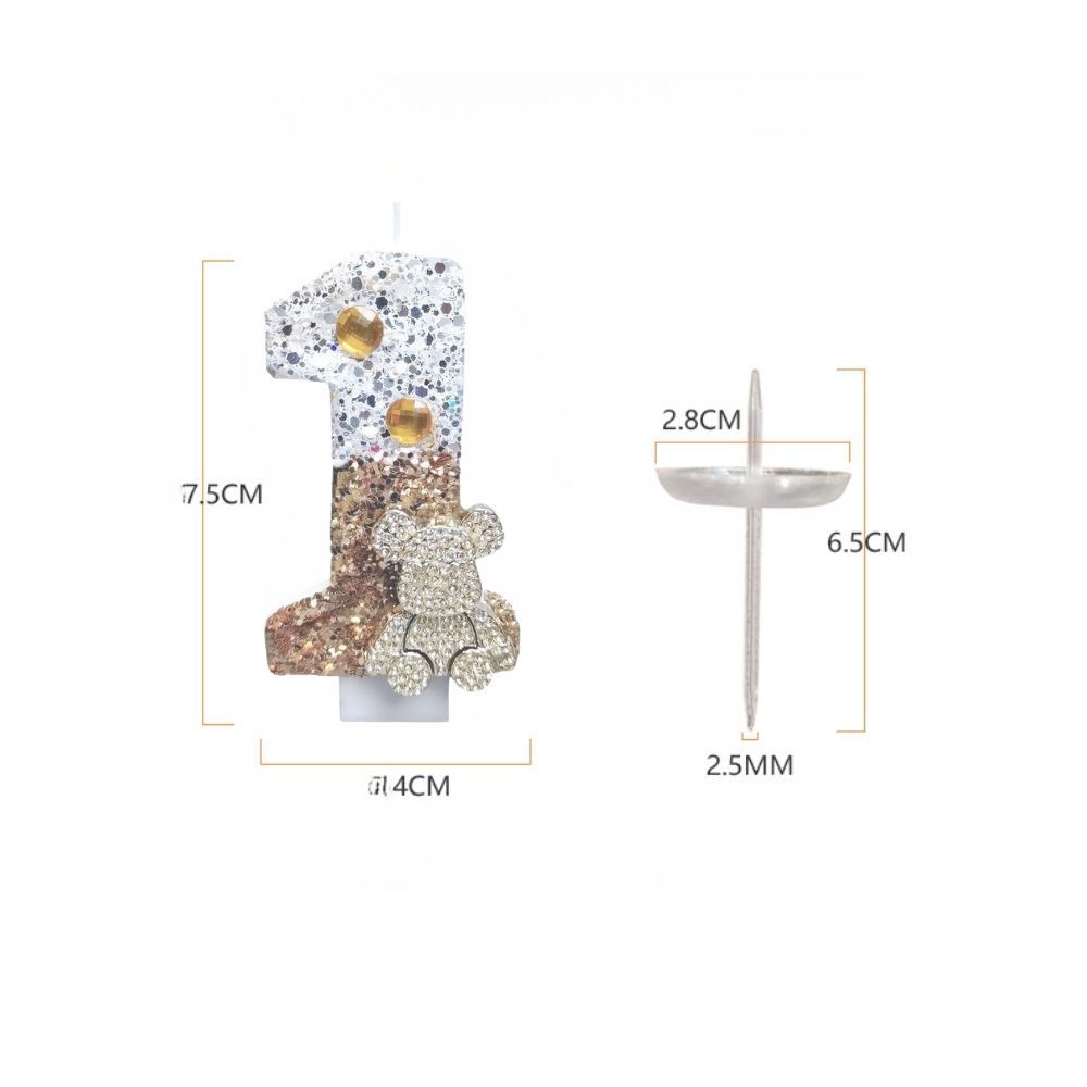 Fancy Gold Bear Number Candle for birthday party cake decoration