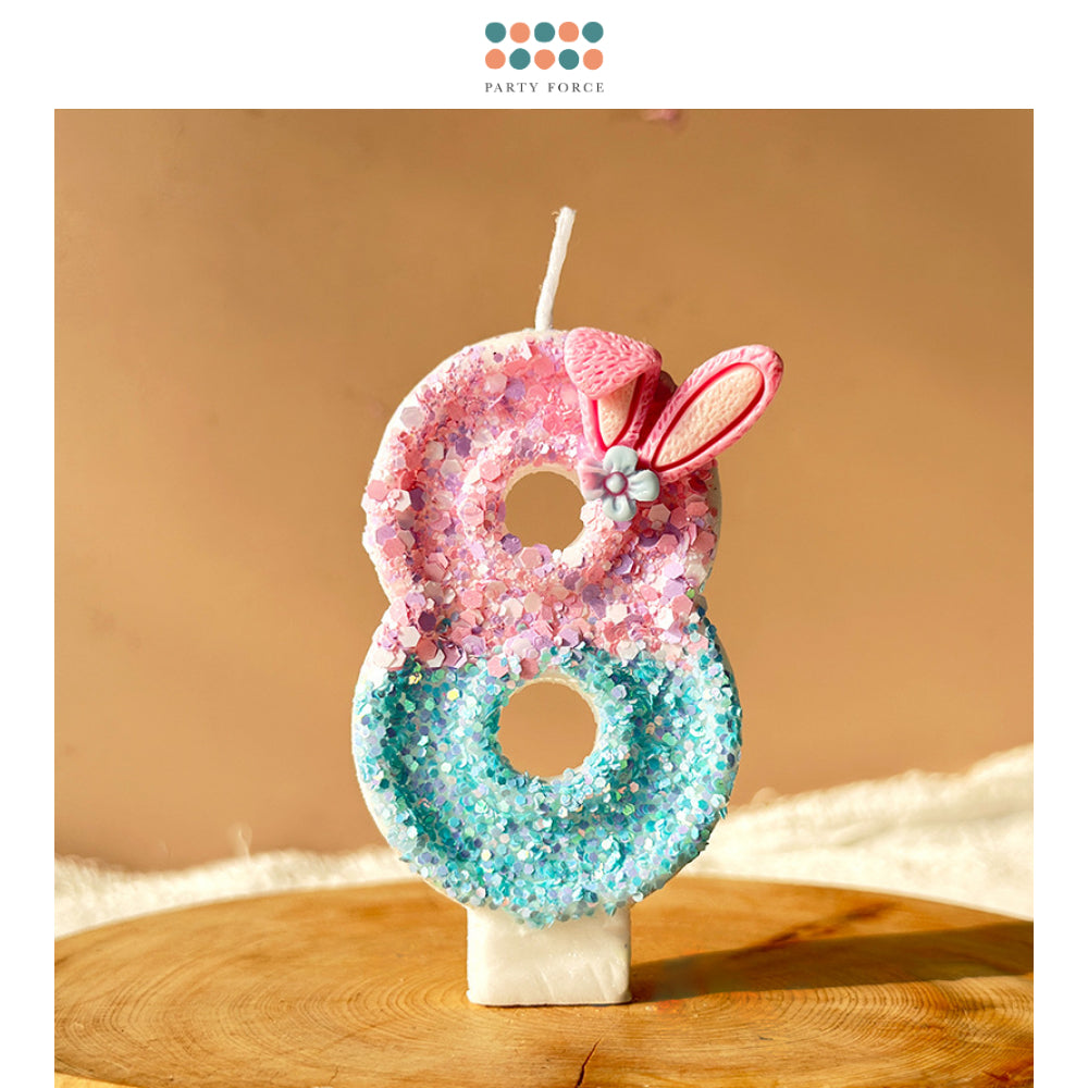Premium Pastel Bunny Pink Blue number candle for birthday cake decoration