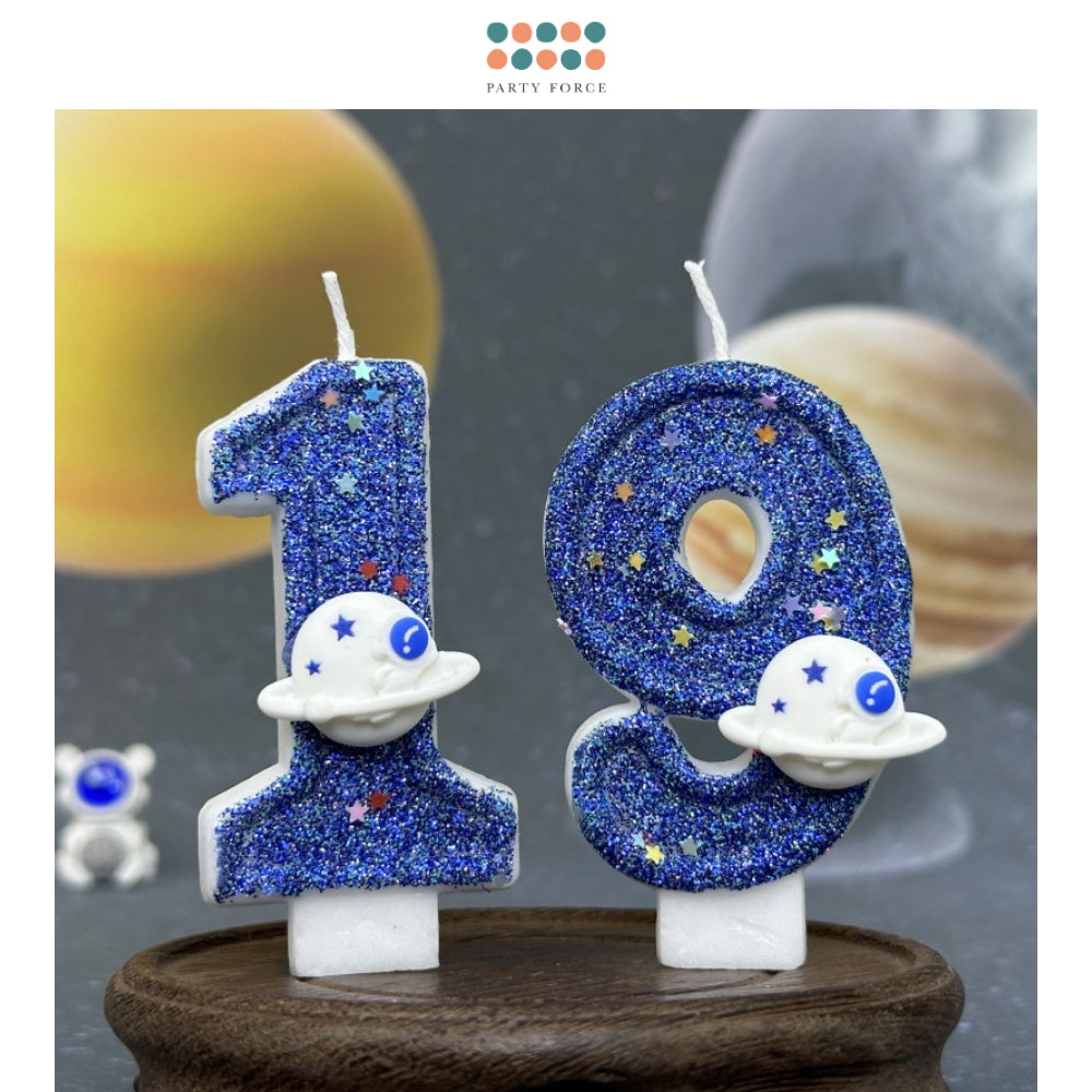Premium Space Theme number candle for birthday cake decoration