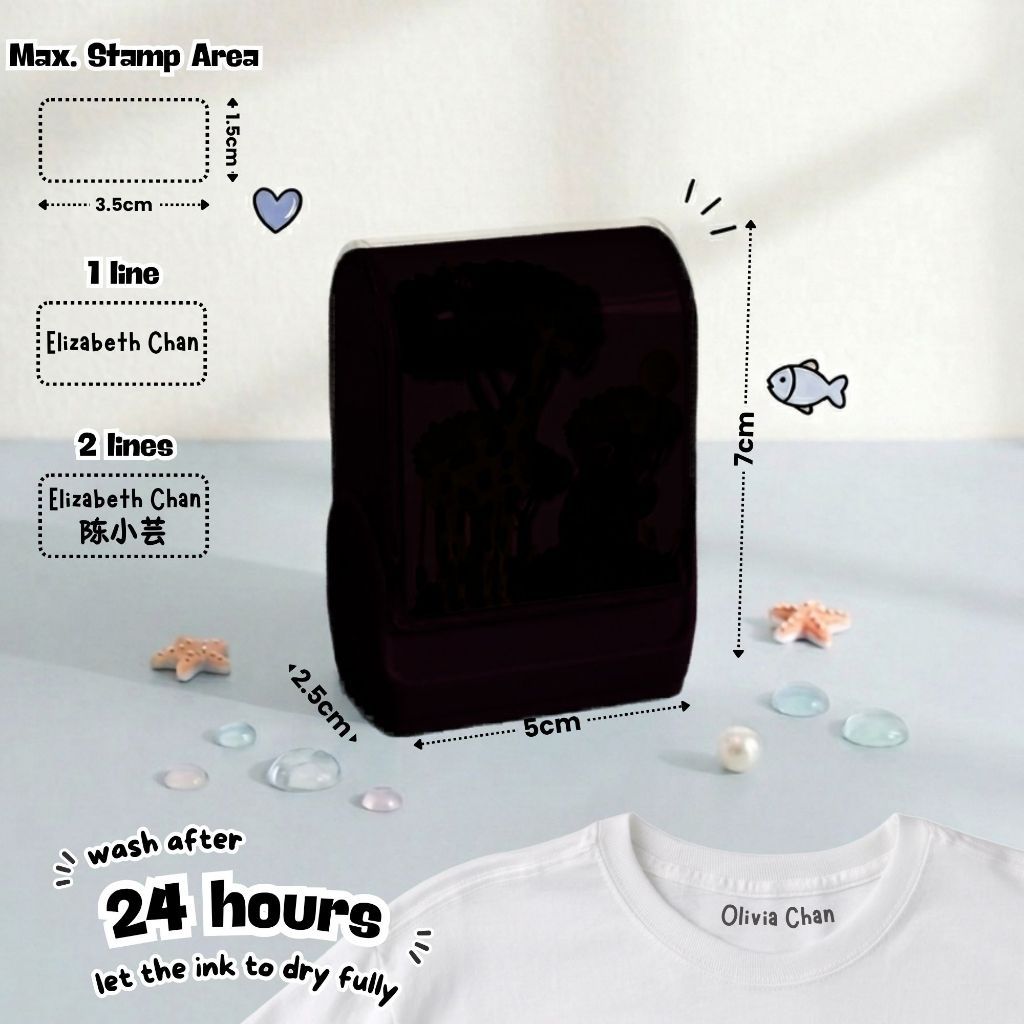 Personalised Clothing Name Stamp Waterproof Ink Permanent Fabric Chop