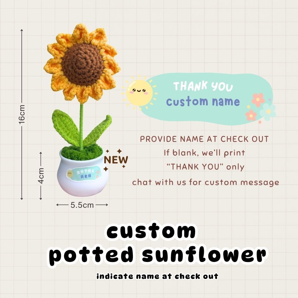 Personalised Crochet Sunflower Pot Teachers Day Gift Thank You Teacher Gift Bag Graduation Flowers