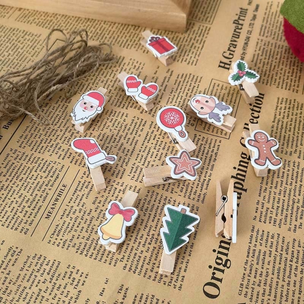 Christmas Wooden clips for photo hanging and decoration