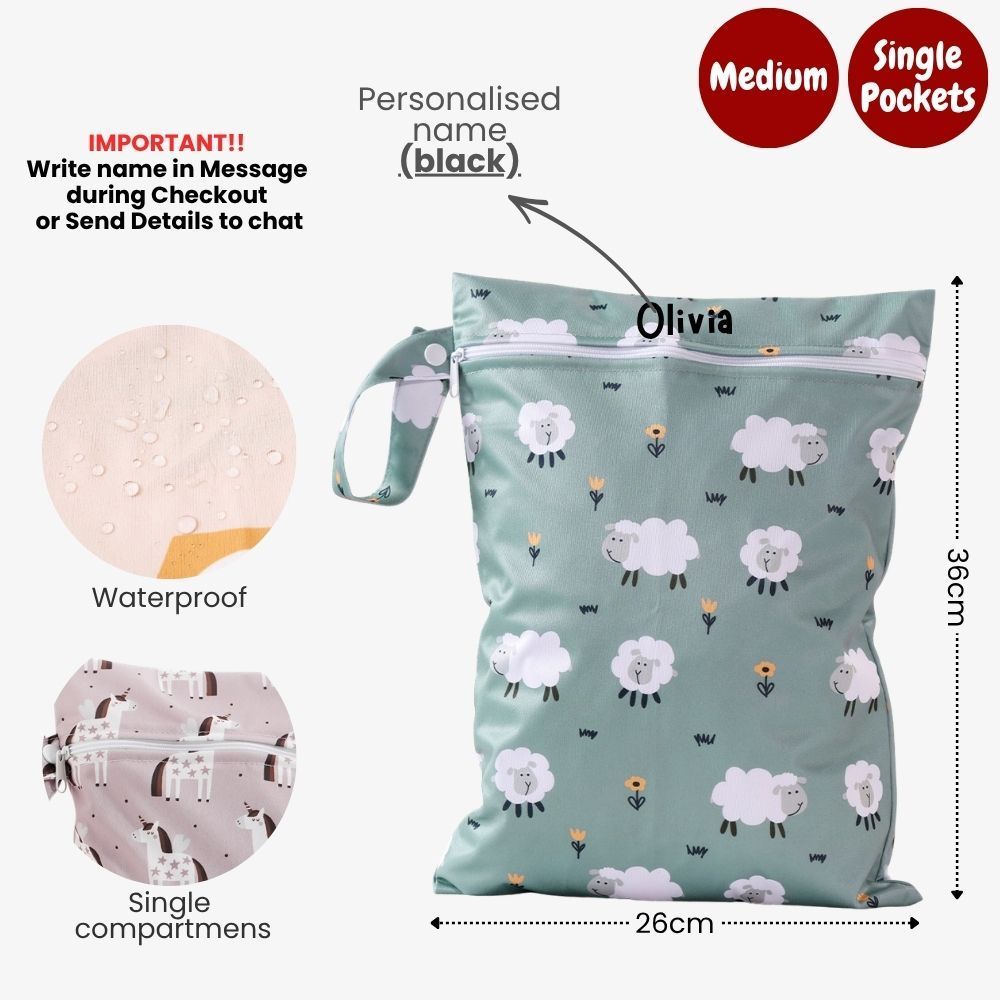 Personalised Wet Bag Waterproof Baby Diaper Bag Childcare Wash Bag Custom name
