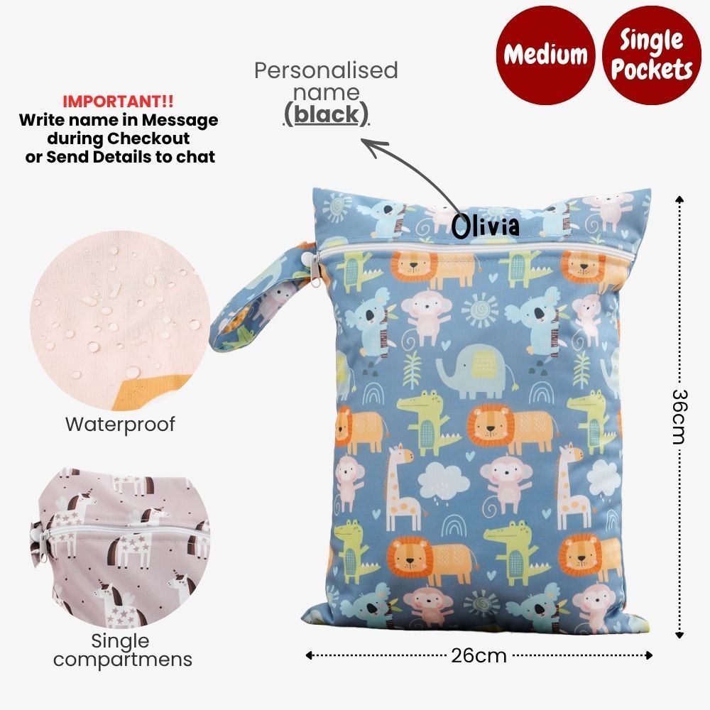 Personalised Wet Bag Waterproof Baby Diaper Bag Childcare Wash Bag Custom name
