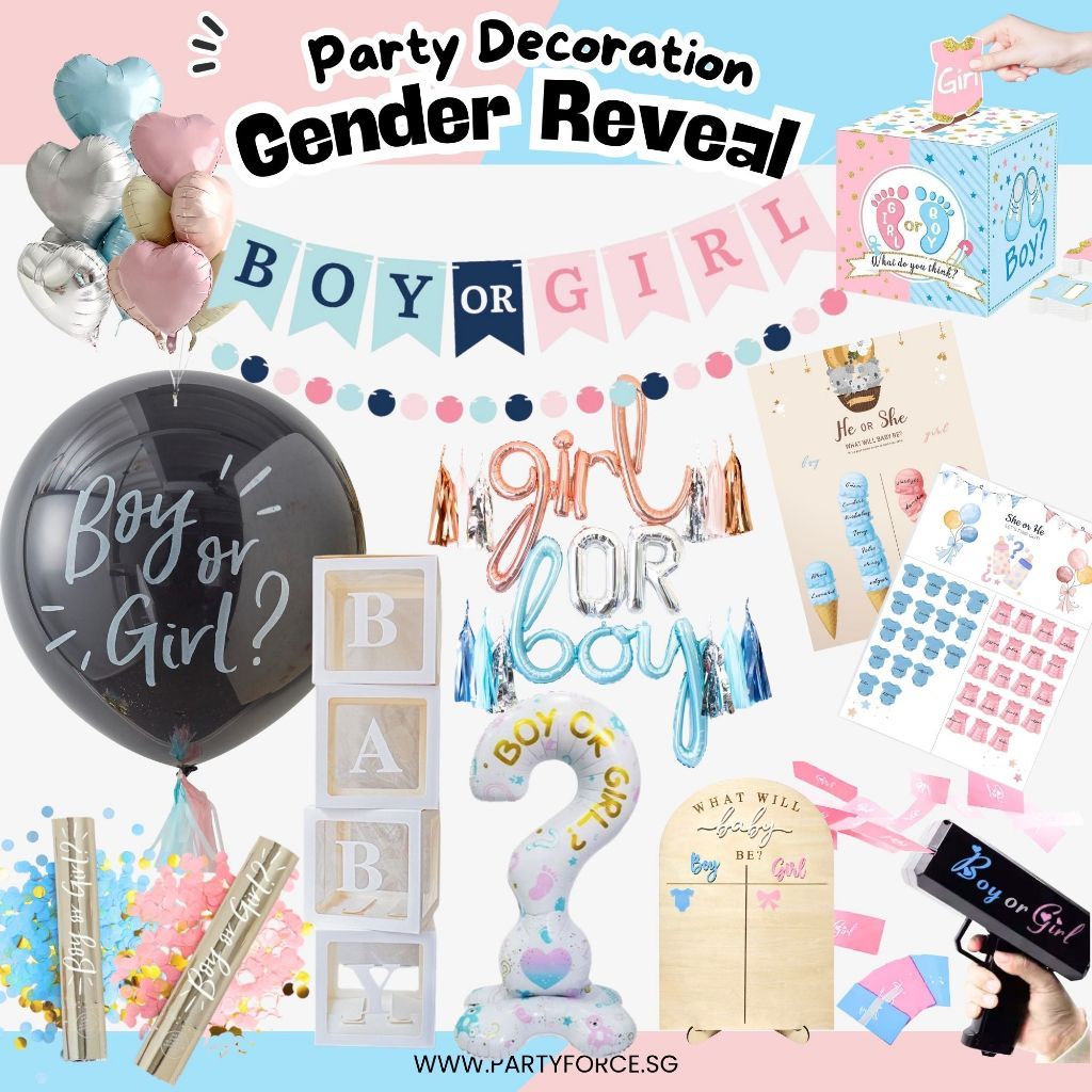 Gender Reveal Party Essentials Balloon Decoration Boy or Girl Banner Confetti Popper