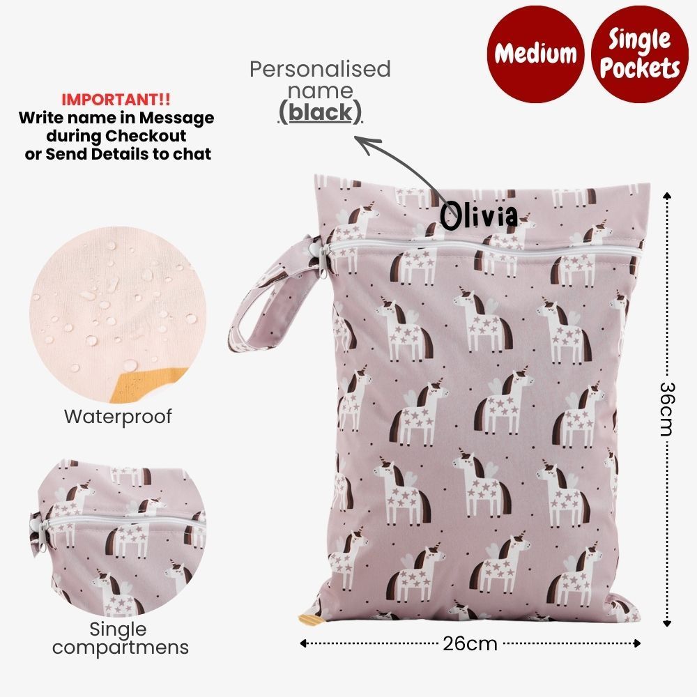 Personalised Wet Bag Waterproof Baby Diaper Bag Childcare Wash Bag Custom name