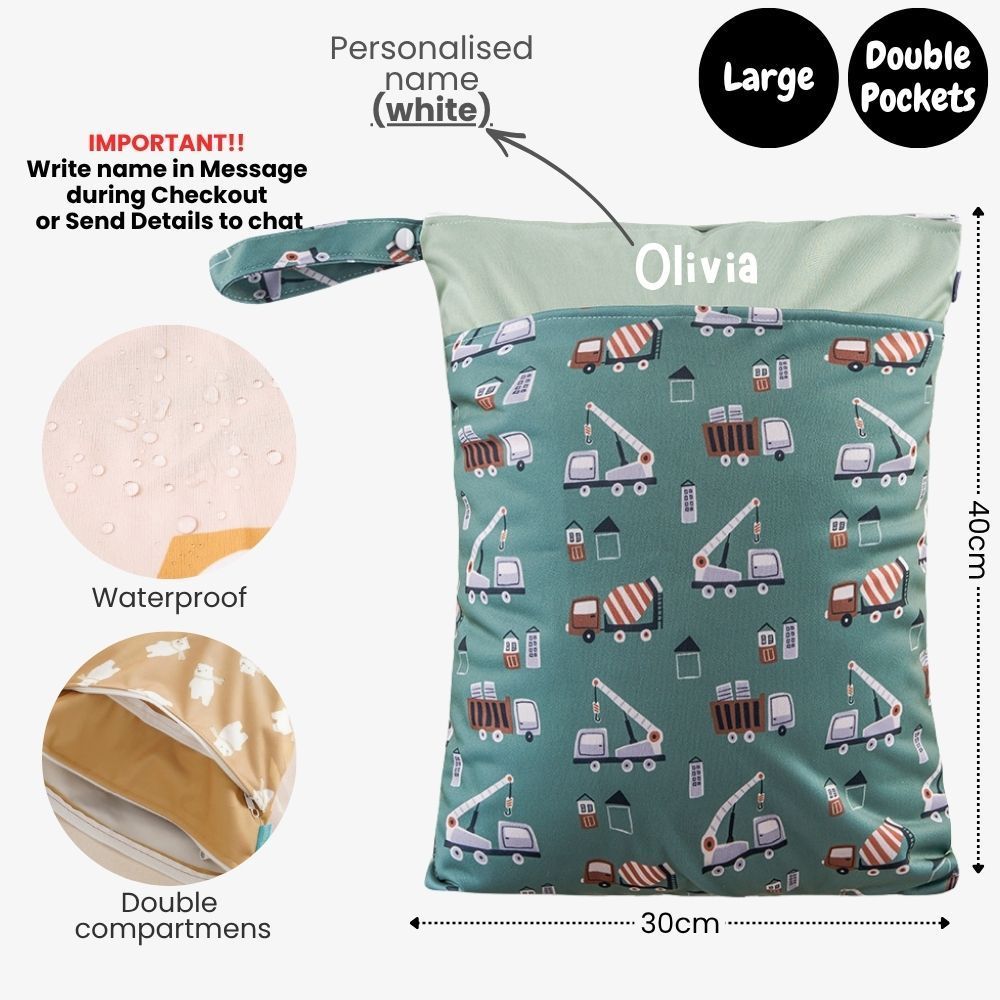 Personalised Wet Bag Waterproof Baby Diaper Bag Childcare Wash Bag Custom name