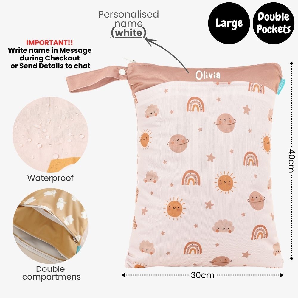 Personalised Wet Bag Waterproof Baby Diaper Bag Childcare Wash Bag Custom name