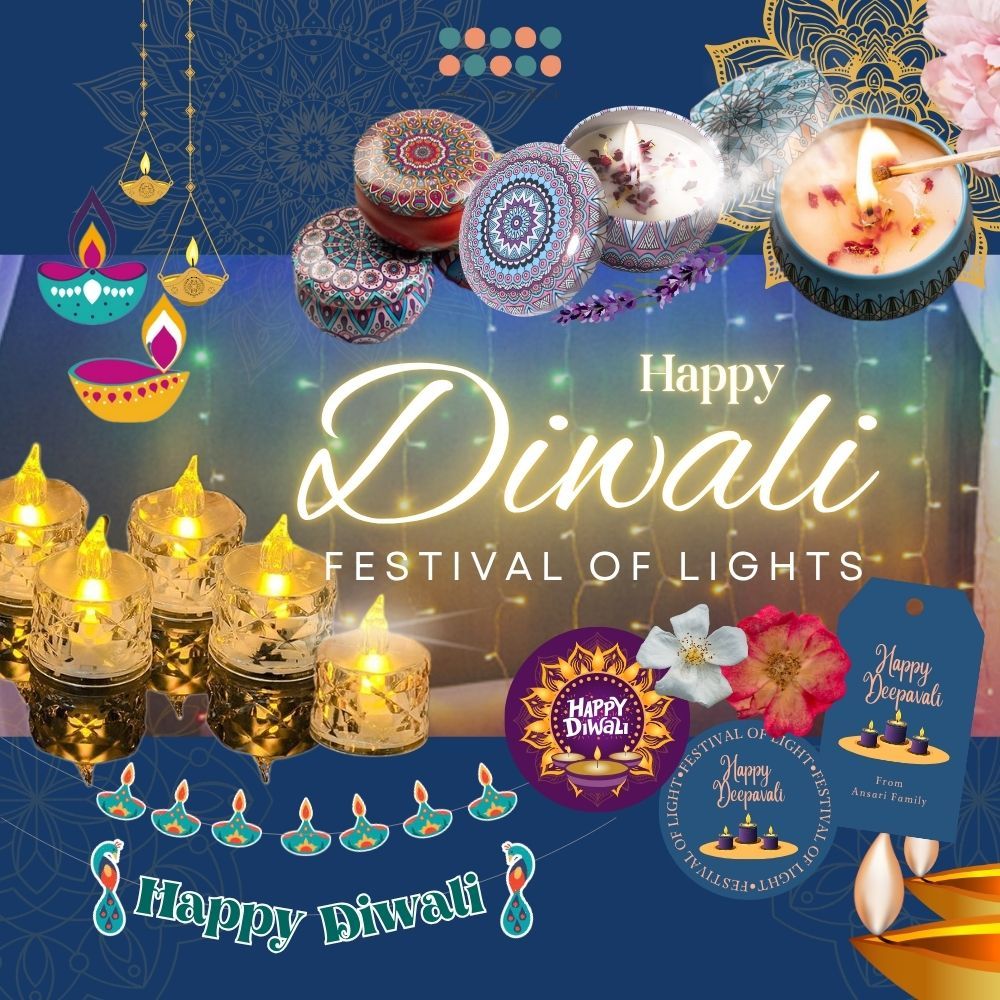 Deepavali Decoration Diwali Candle Banner 3m x 3m drop down curtain light decor