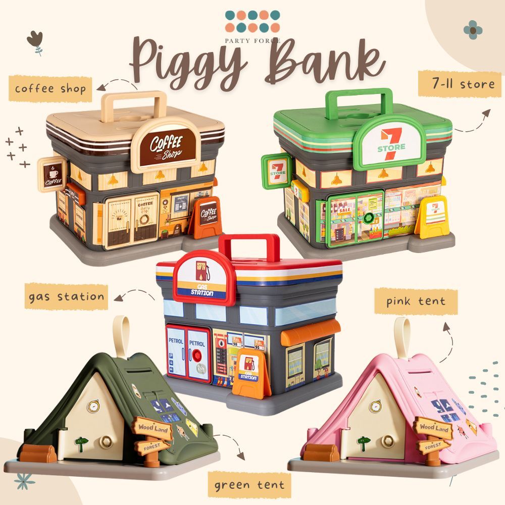 Creative Gift Kids Piggy Bank Gas Station Cafe Piggy Bank for Notes and coins