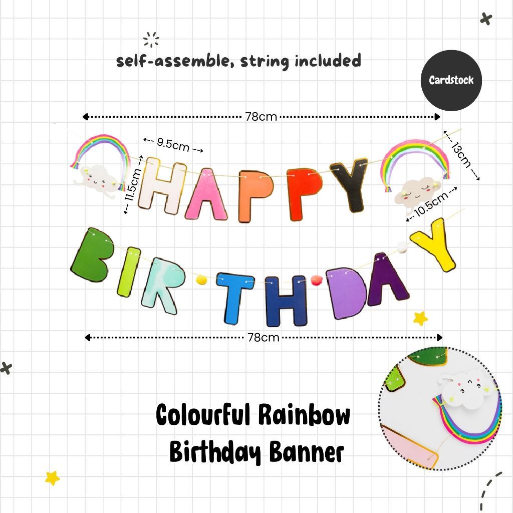 Rainbow Colour Theme Birthday Banner Balloon Candle Party Decoration
