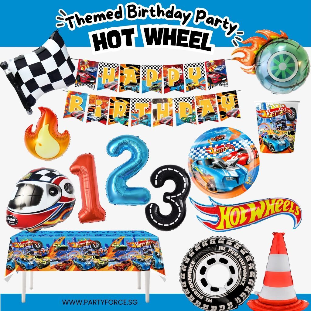 Personalised Hot Wheels Racing Theme Birthday Party Balloon Banner Decoration