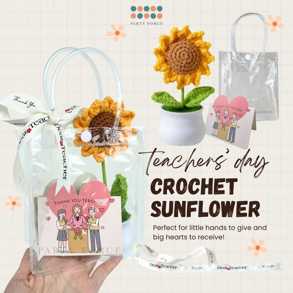 Personalised Crochet Sunflower Pot Teachers Day Gift Thank You Teacher Gift Bag Graduation Flowers