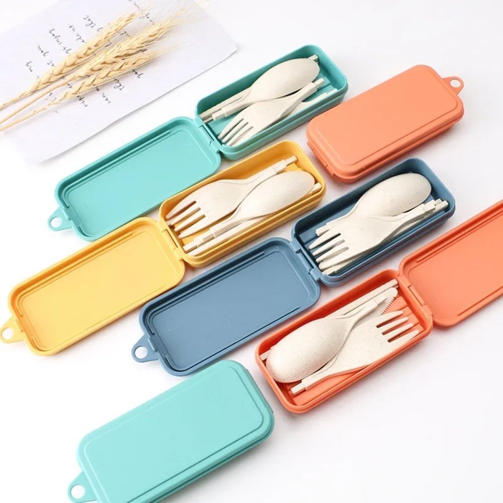 Customised Cutlery set Stainless Steel Portable Cutlery Set Wheat Straw Cutlery