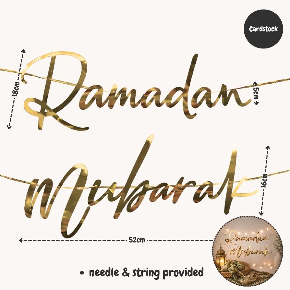 Hari Raya Eid Mubarak Banner Ramadan Wooden Cardstock Burlap Raya Hanging Banner Wall Decoration