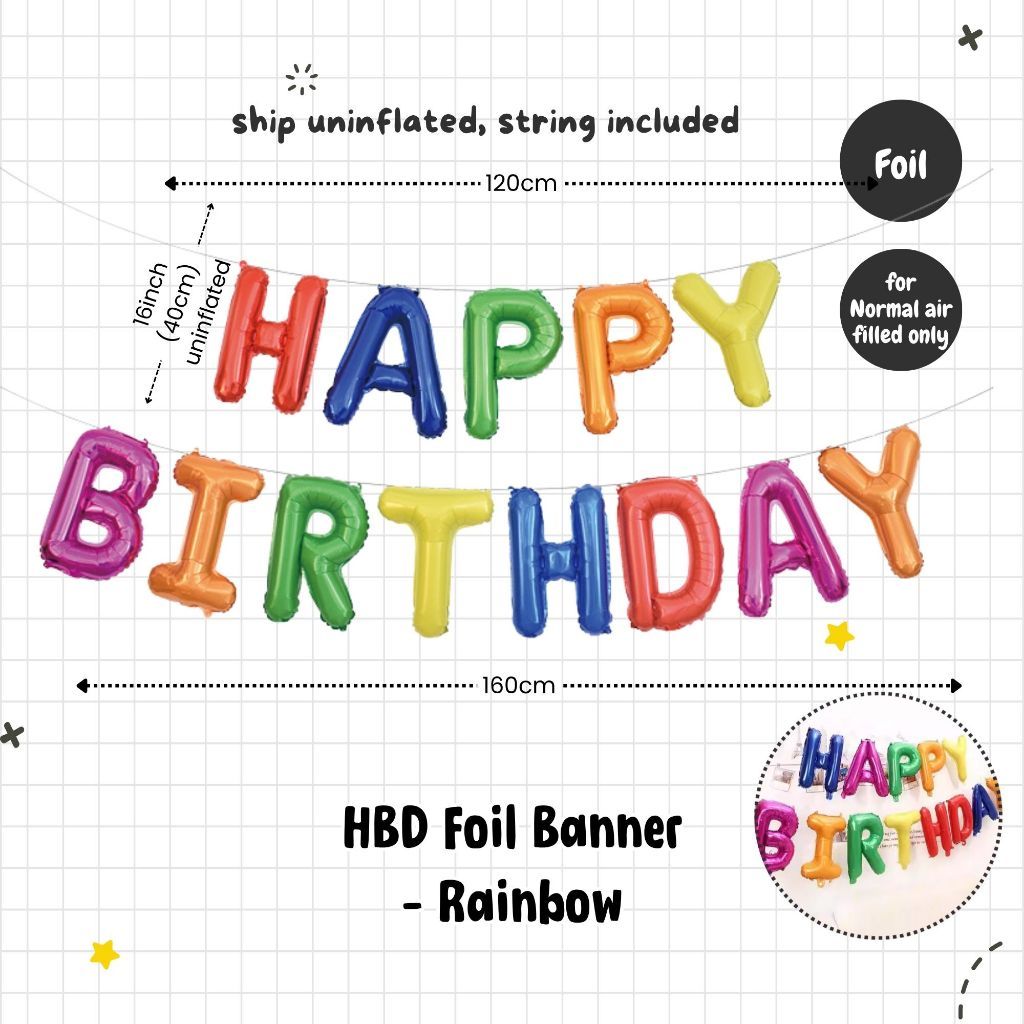 Happy Birthday Banner Garland Birthday Party Bunting Happy Birthday Foil Banner