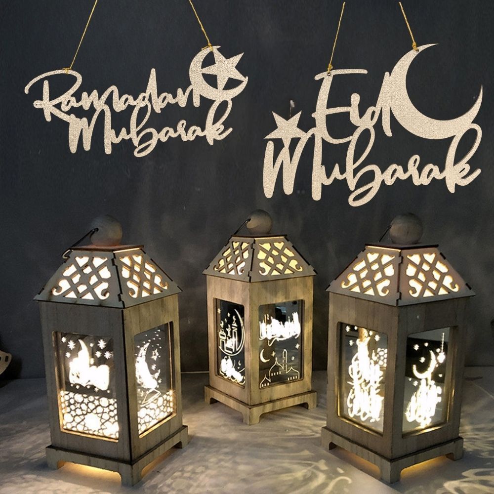 Hari Raya Wooden Decor Lamp Eid Mubarak Ramadan Hanging Sign Banner Home Decoration