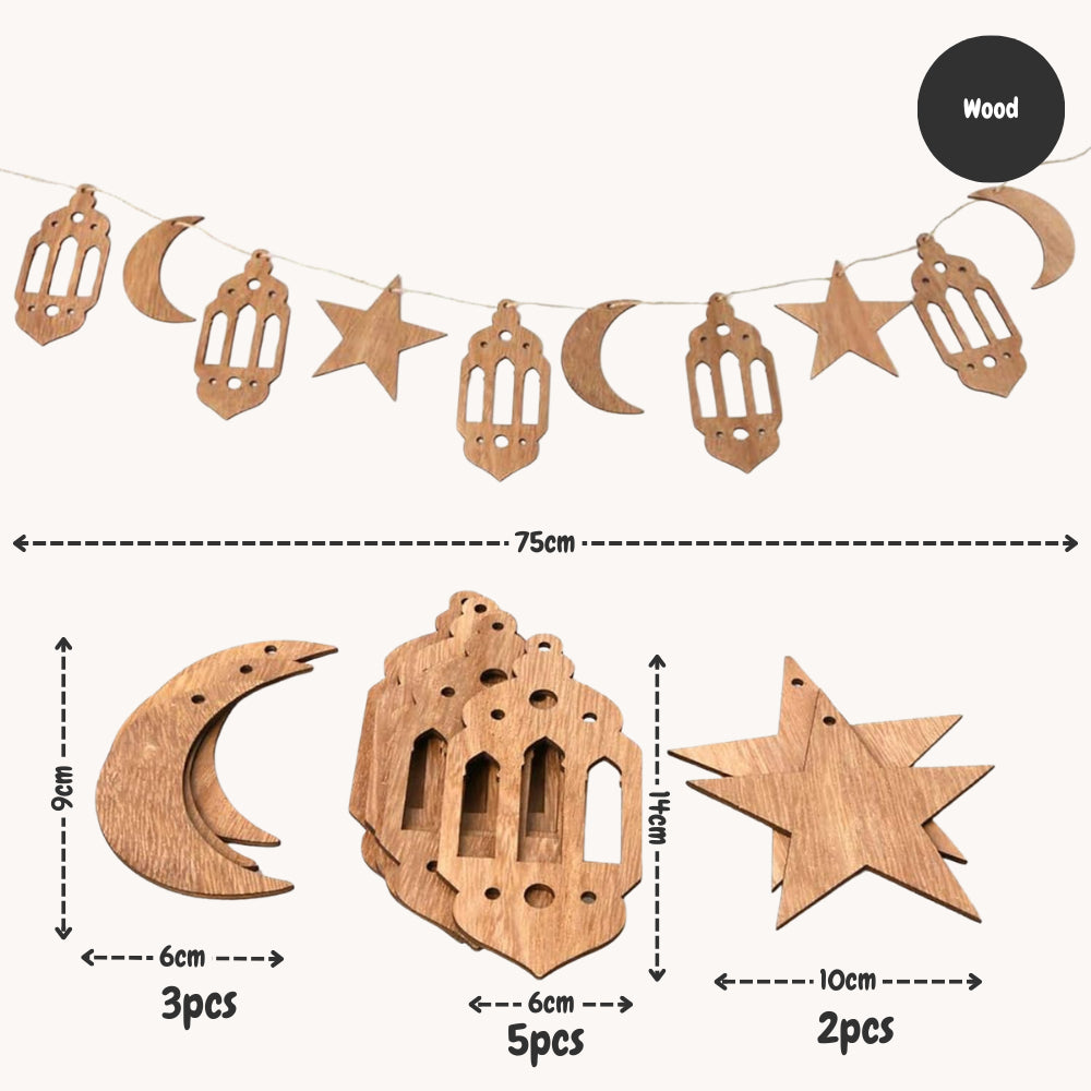 Hari Raya Wooden Decor Lamp Eid Mubarak Ramadan Hanging Sign Banner Home Decoration