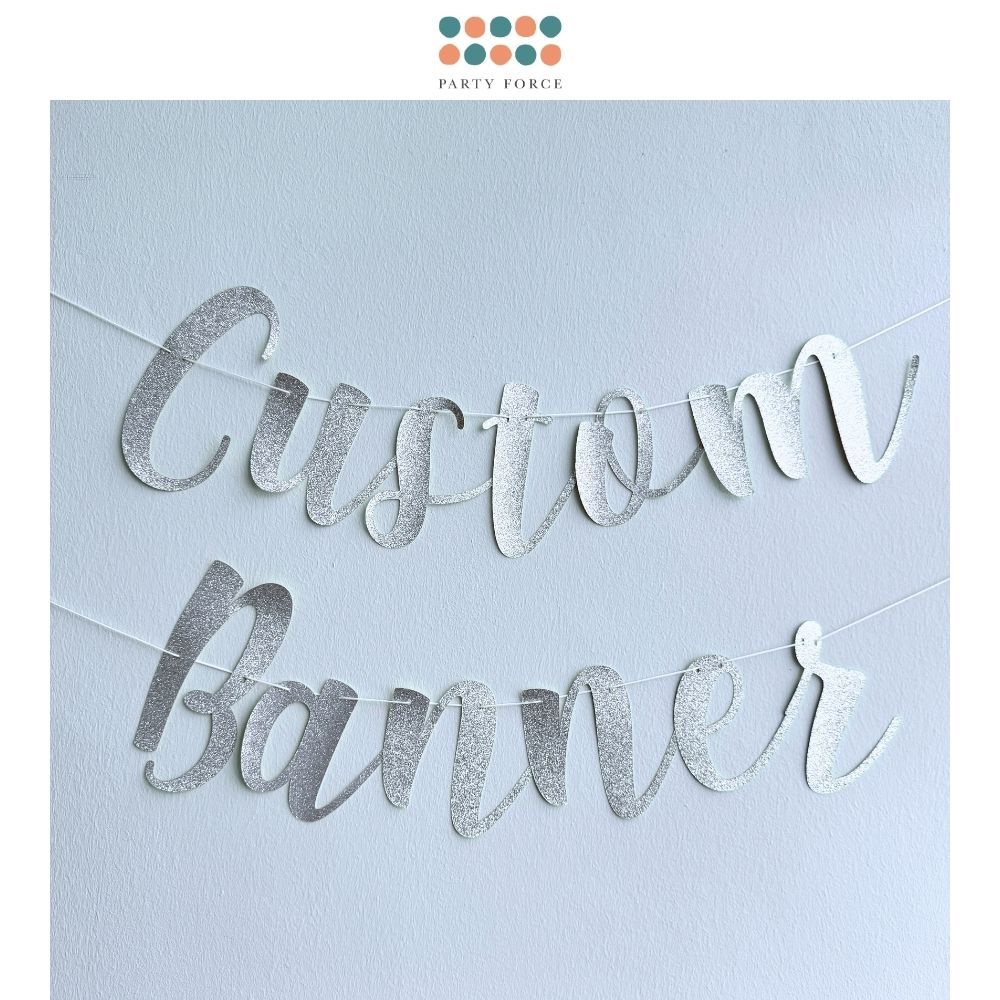 Custom Cursive Glitter Silver Script Font Banner