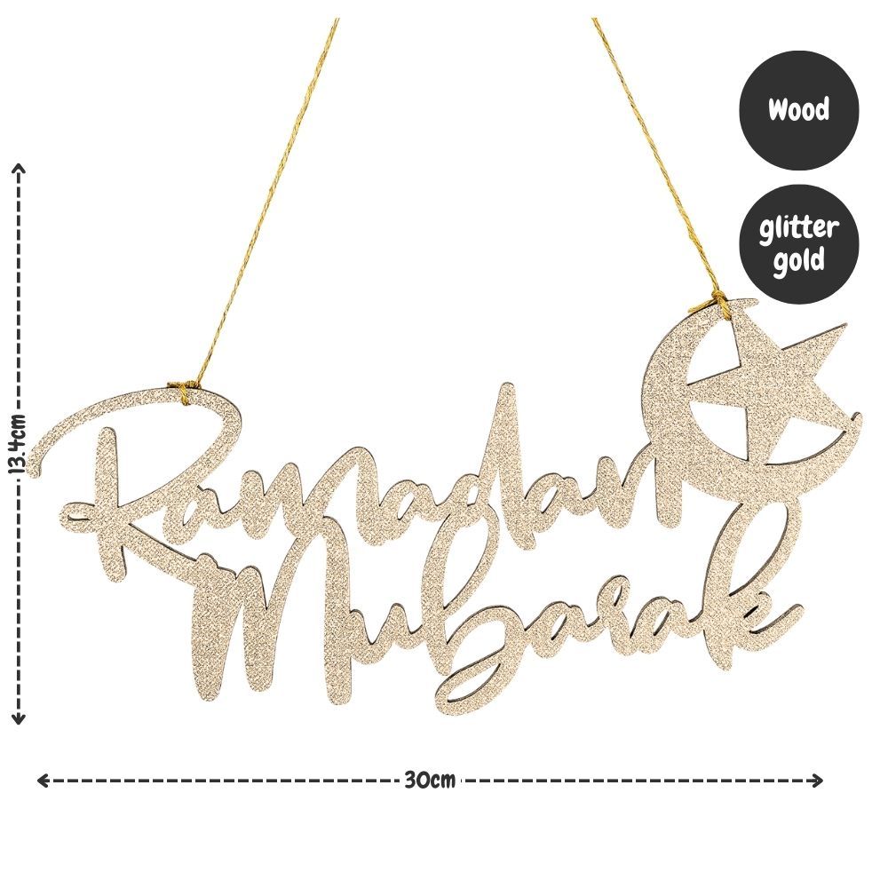 Hari Raya Eid Mubarak Banner Ramadan Wooden Cardstock Burlap Raya Hanging Banner Wall Decoration