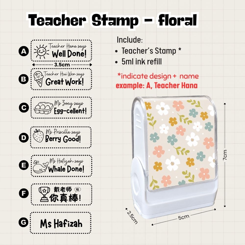 Custom Teacher Name Stamp - Floral