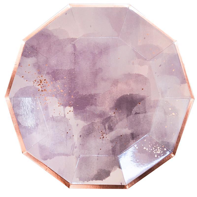 Disposable plates, cups, fork & spoons for parties – Watercolor Purple