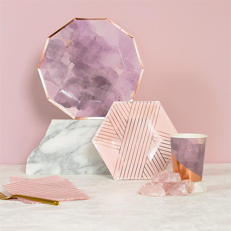 Disposable plates, cups, fork & spoons for parties – Watercolor Purple