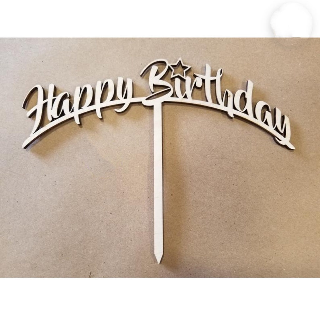 Wooden Happy Birthday Cake Topper