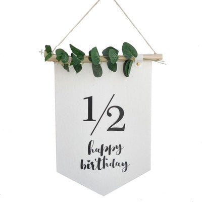 Minimalist Felt Banner with artificial leaf
