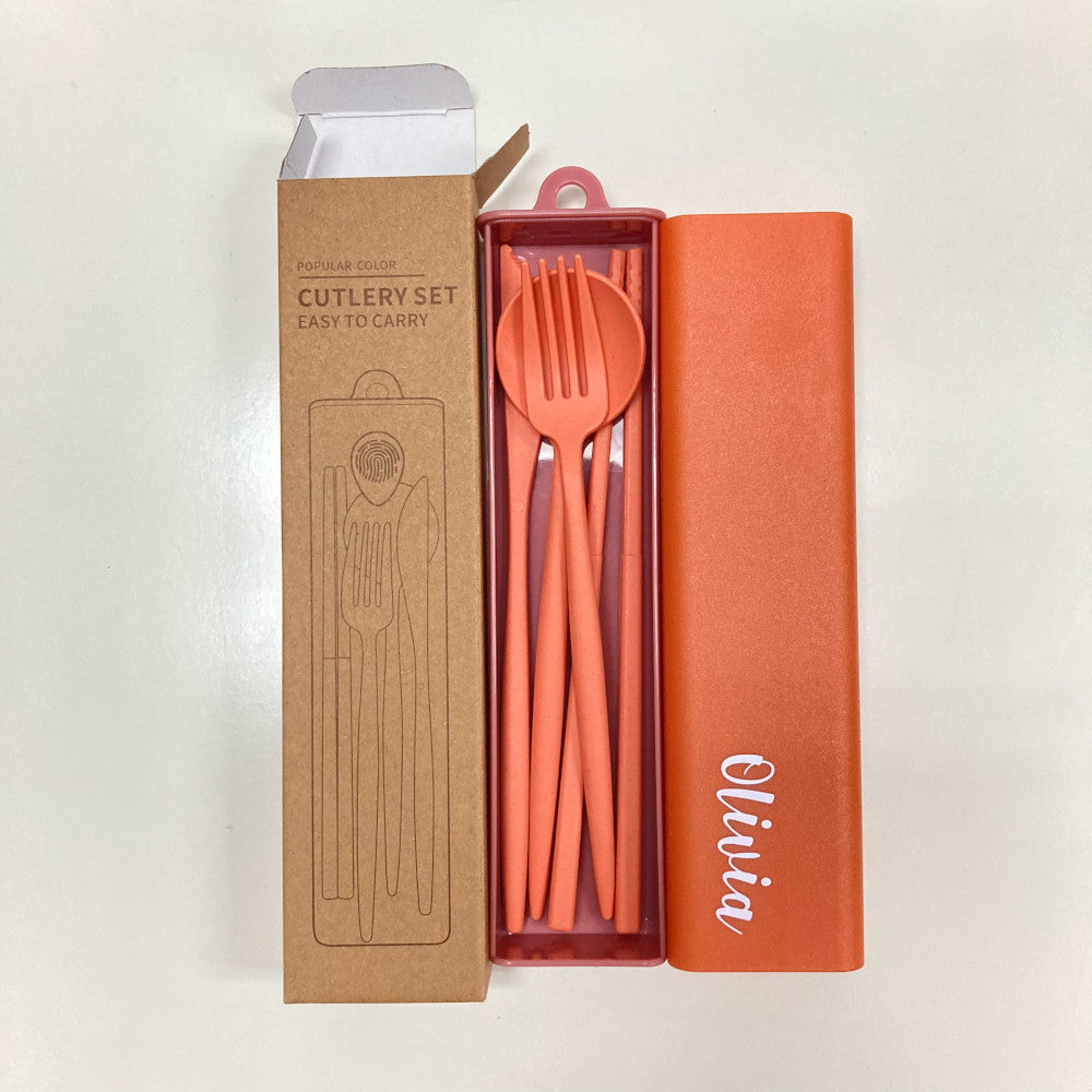 New Edition Wheat Material Simple Cutlery Set with Color Box