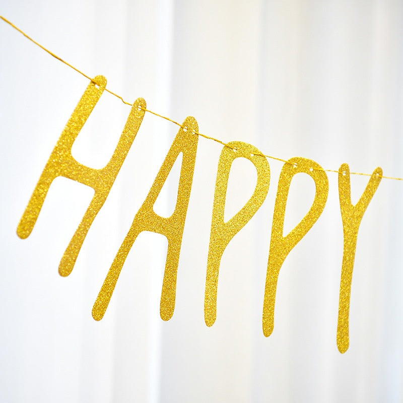 Gold Glitter Happy birthday Banner