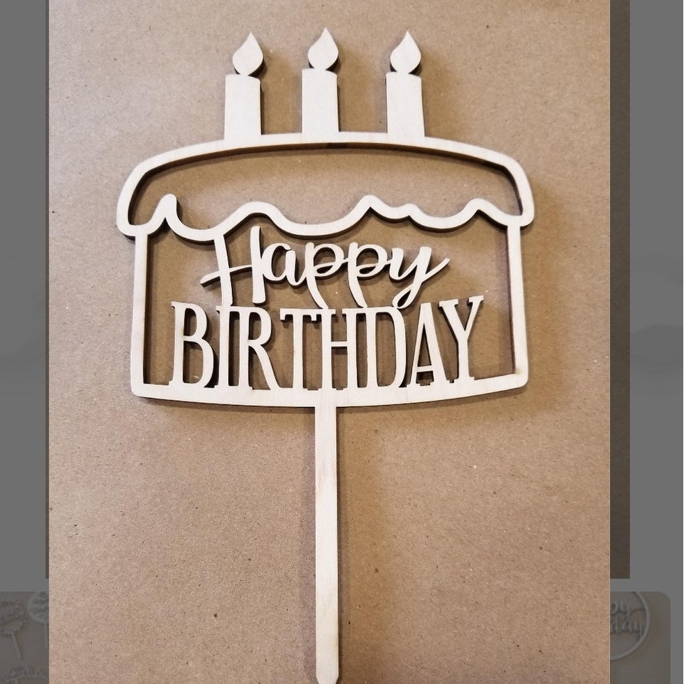 Wooden Happy Birthday Cake Topper