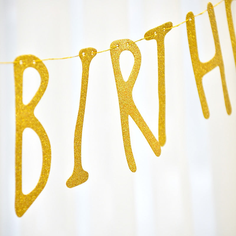 Gold Glitter Happy birthday Banner
