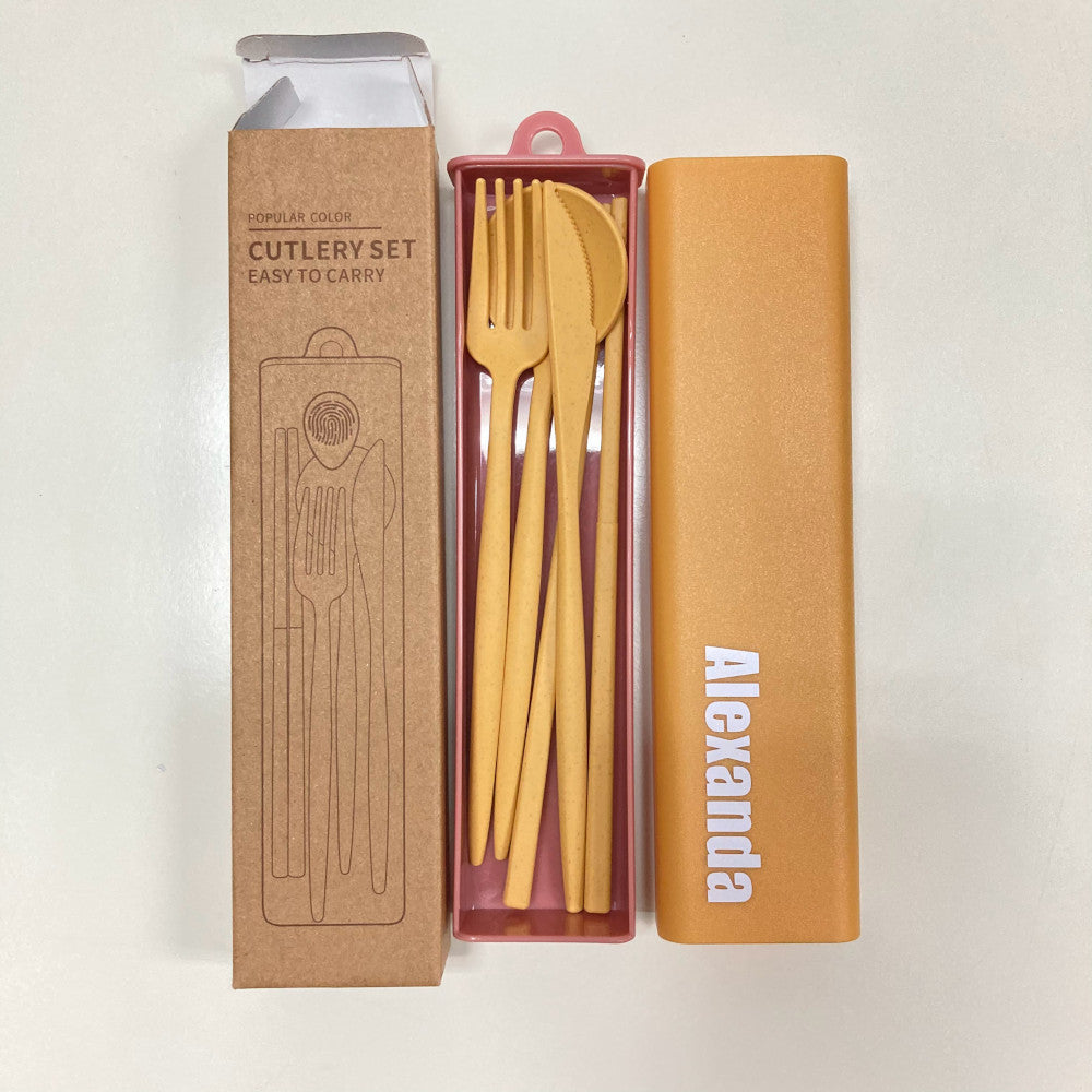 New Edition Wheat Material Simple Cutlery Set with Color Box