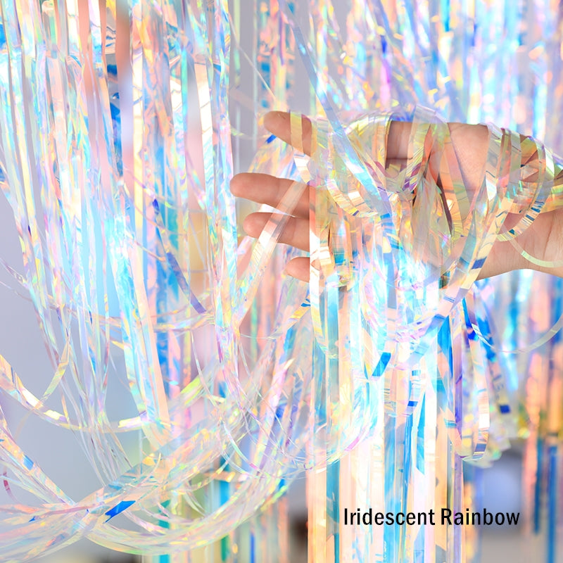 Glossy Tinsel Curtain - Iridescent Rainbow