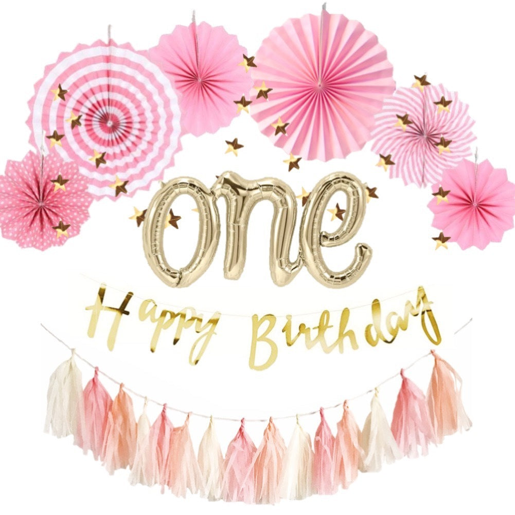 Pink Party Fan One Year Old Birthday Set