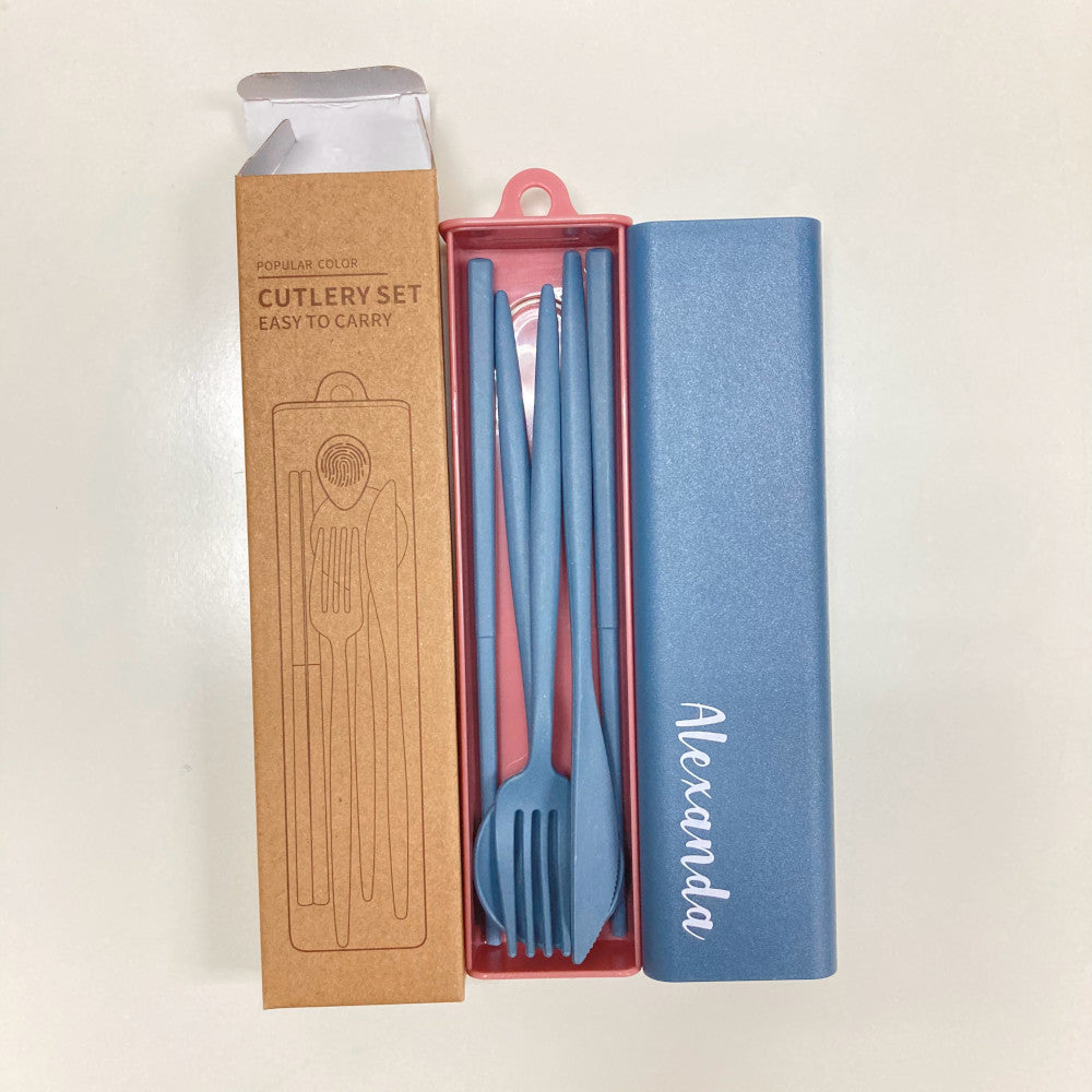 New Edition Wheat Material Simple Cutlery Set with Color Box