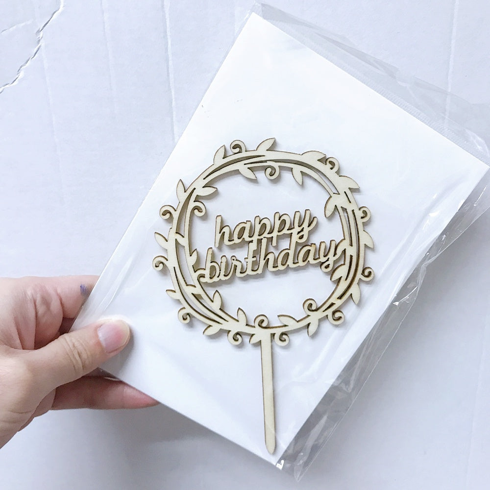 Wooden Happy Birthday Cake Topper