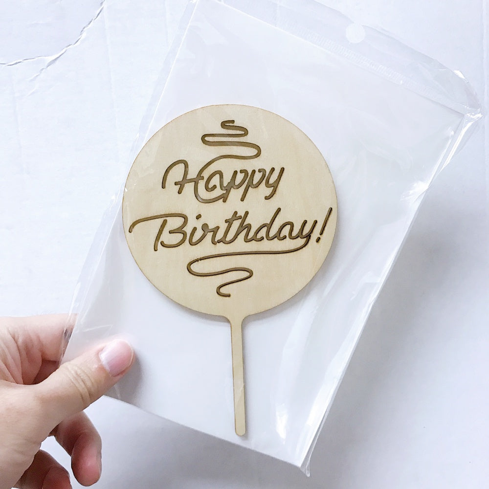 Wooden Happy Birthday Cake Topper