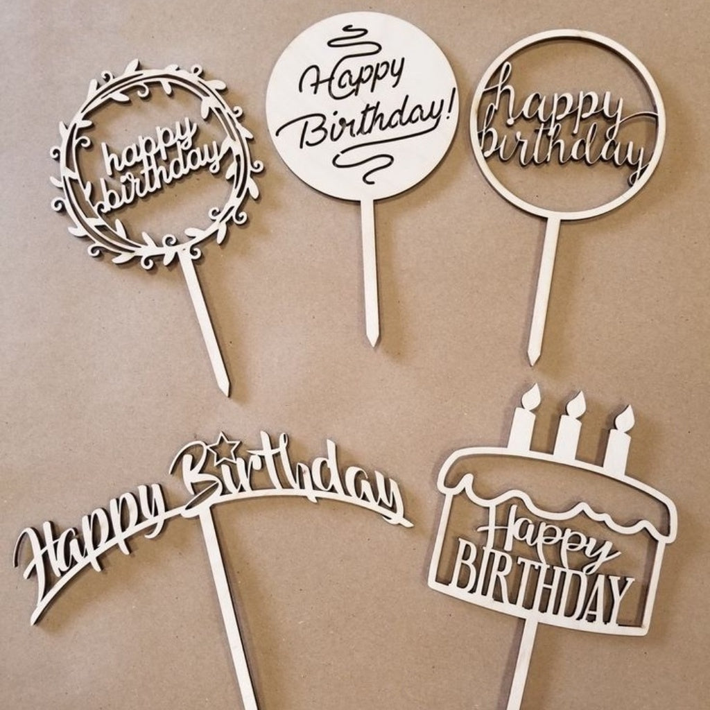 Wooden Happy Birthday Cake Topper